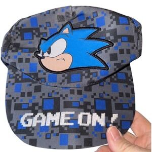 Sonic The Hedgehog Hat Game On! Pixel‎ Blue Grey Snapback Sega Licensed